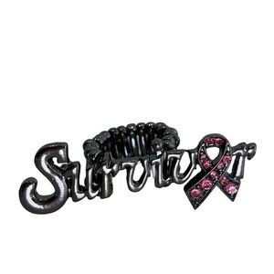 Breast‎ Cancer Survivor Pink Ribbon Jewelry Ring in Hematite Metallic